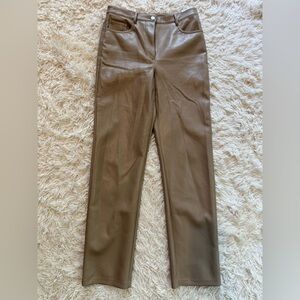 Aritzia Wilfred Melina Vegan Leather Pants Mocha coffee SZ S high waist straight